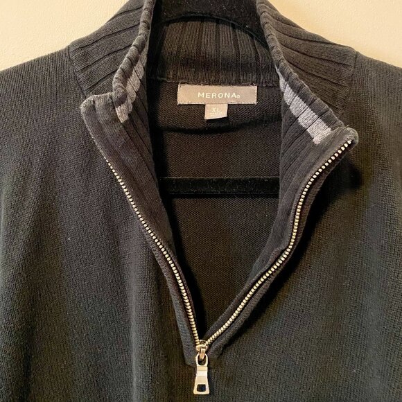 Merona Men's XL 100% Cotton Sweater Mock-neck with Zipper Black Ribbed Cozy - Picture 2 of 7